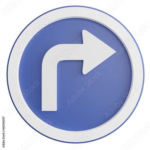 Turn right ahead sign clipart flat design icon isolated on transparent background, 3D render road sign and traffic sign concept