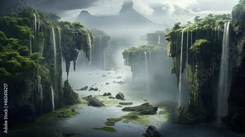 壮大な滝の自然風景,Generative AI AI画像