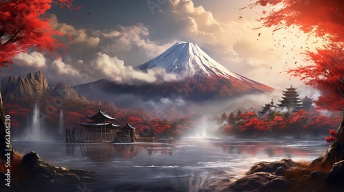 富士山と景色,Generative AI AI画像