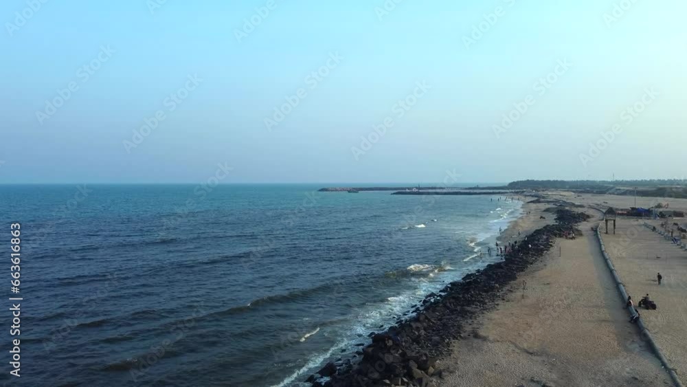 Aerial view of a Lighthouse near the port harbor shot with a drone in Pondicherry, India Aerial view of a Lighthouse near the port harbor shot with a drone in Pondicherry, India