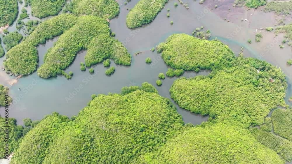 Aerial drone of tropical islands and bays. Seascape with lagoons and cove. Sipalay, Negros, Philippines.