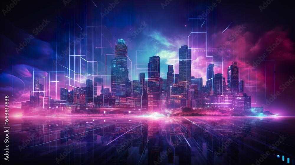 abstract city skyline, technology, futuristic city concept
