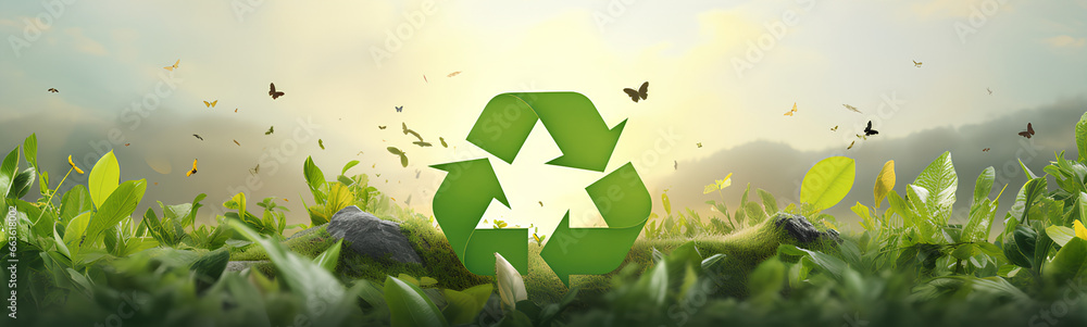 Recycle, reduce, reuse and repair. Creative images about recycling, waste reduction and reuse. Original composition of caring for the environment and recycling. The three R's.  - obrazy, fototapety, plakaty 