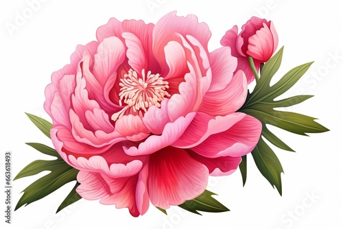 Isolated colorful peony flower illustration with transparent background. Perfect for springtime decor. Generative AI
