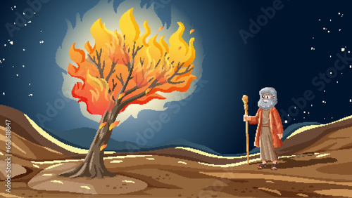 Moses Observing Burning Tree in Desert