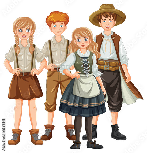 Vintage Victorian German Bavarian Couple Cartoon Characters