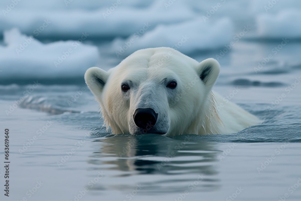 Polar bear ice melting climate change. Generative AI