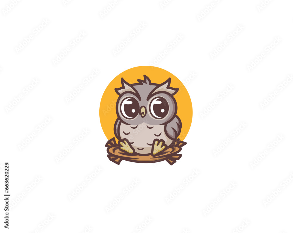 Fototapeta premium Baby owl was in the nest mascot logo