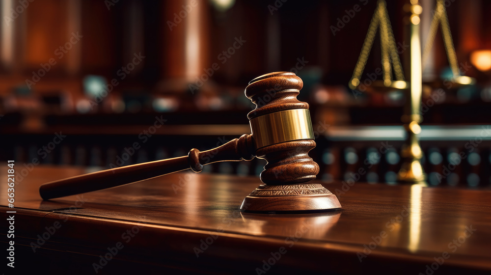 A judge's gavel resting on a wooden desk in a courtroom A judge's gavel resting on a wooden desk in a courtroom