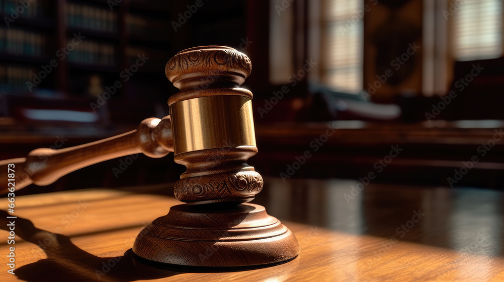A judge's gavel resting on a wooden desk in a courtroom A judge's gavel resting on a wooden desk in a courtroom