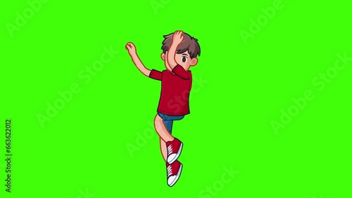 A Boy Cheering 2d Animation On Green Screen 4k Quality