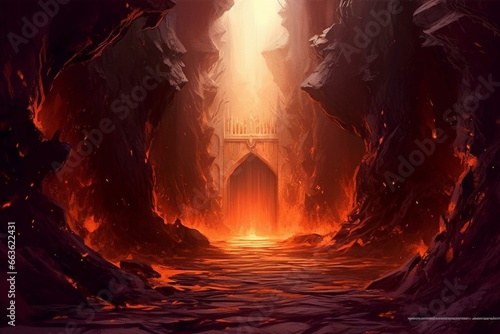 Illustration of infernal entrance. Generative AI