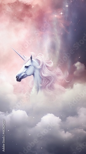 unicorn myth in watercolor style against textured background, vertical format, background image, generative AI