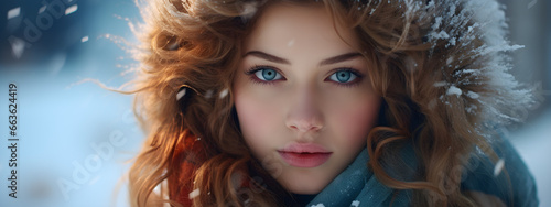 Winter Wonder, Stunning Woman Posing in Snowy Serenity