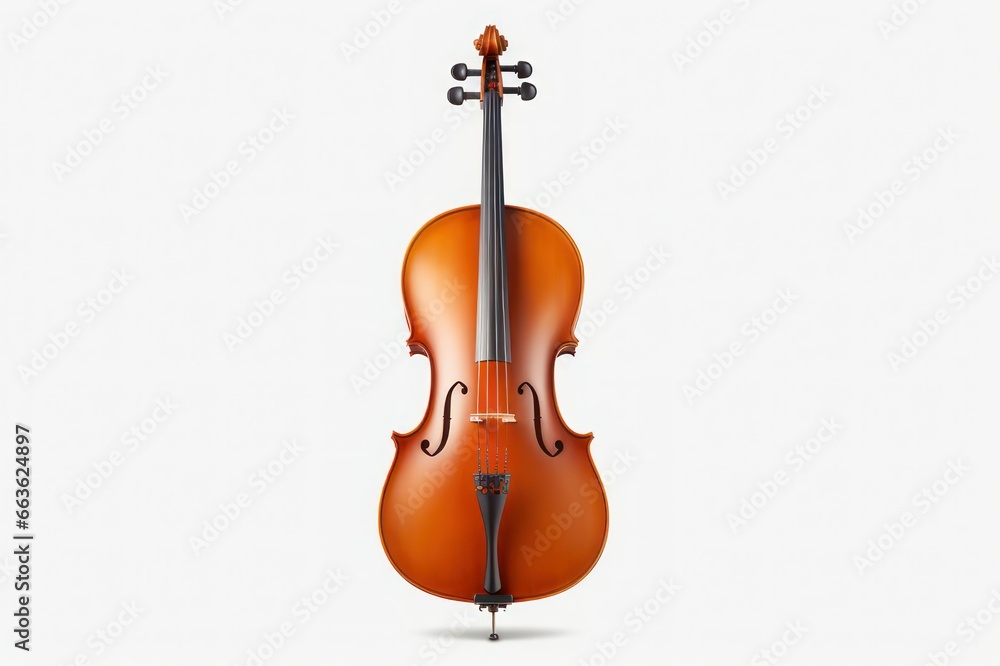 Bowed string instruments: cello, double bass, violin, viola, white background. - obrazy, fototapety, plakaty 