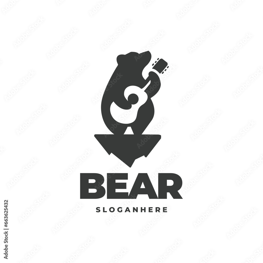 bear and guitar modern negative space logo vector bear and guitar modern negative space logo vector