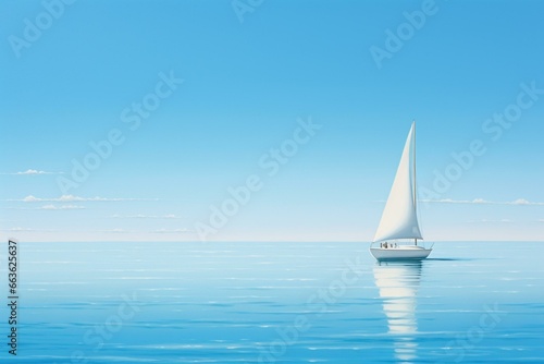 A solitary white sailboat on peaceful azure waters. Generative AI