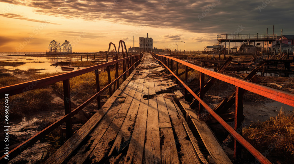 The New Jersey boardwalk in ruins, after a catastrophic event