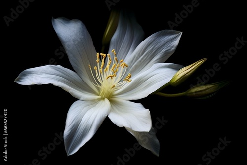 Flower with white petals on a dark background. Generative AI