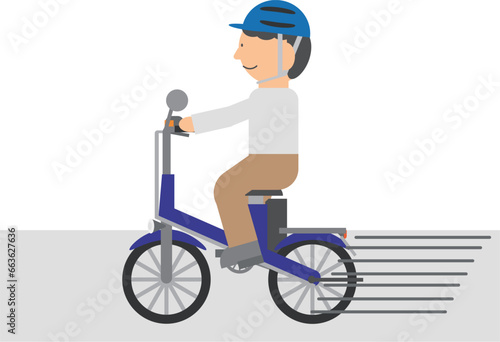 フル電動自転車で走行している人のイメージイラスト