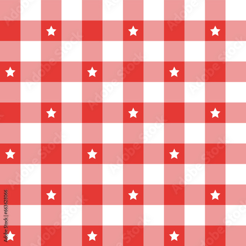 Red plaid pattern with star background. plaid pattern background. plaid background. Seamless pattern. for backdrop, decoration, gift wrapping, gingham tablecloth, blanket, tartan.
