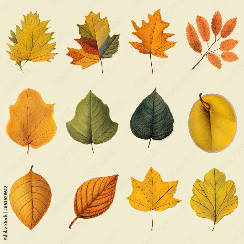 Naklejka premium set of leaves, generative ai