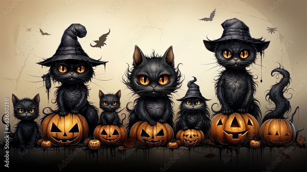 set of halloween cats, generative ai set of halloween cats, generative ai