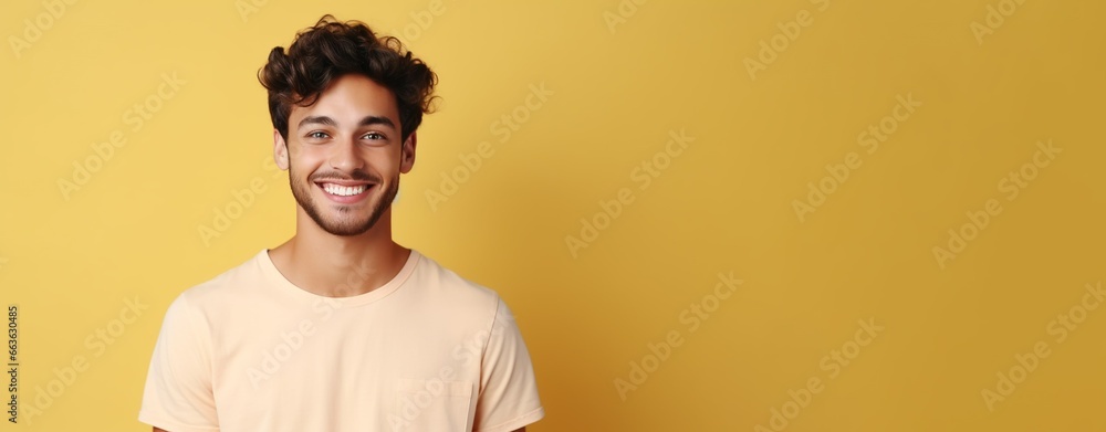 Handsome Young Smiling Man Isolated on Pastel Flat Background with Copy Space
Handsome Young Smiling Man Isolated on Pastel Flat Background with Copy Space