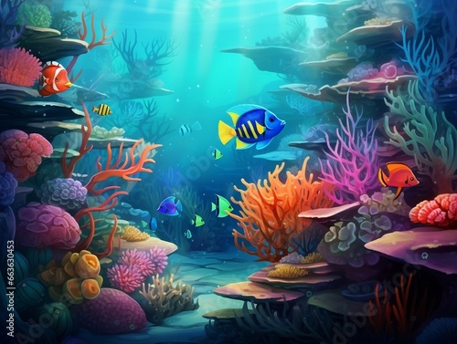 Underwater world with fish and corals generative ai © Generative Ai