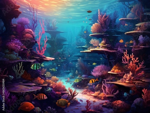 Underwater world with fish and corals generative ai