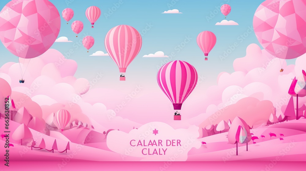 Fantasy of hot air balloons on the sky on pastel colors. AI generated image