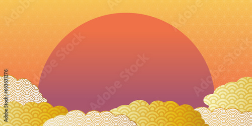 麻の葉模様 橙色と金色の和柄背景イラスト
