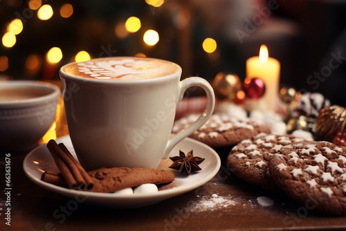 Festive gingerbread cookies and hot chocolate with marshmallows  a delightful winter treat