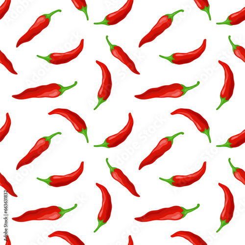 Canvas Print Seamless pattern with red chili pepper vector illustration on white background for kitchen textile