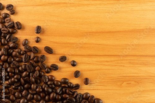 Coffee Beans on Wooden Background Isolated