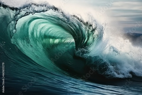 Extreme close up of thrashing emerald ocean waves. photo