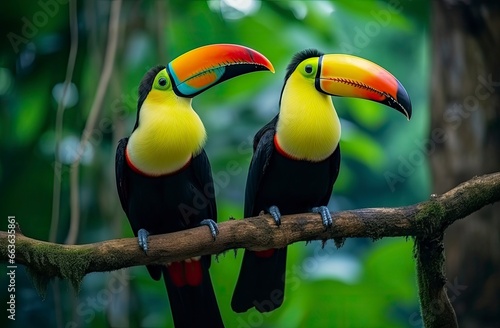Toucan sitting on the branch in the forest. © Md