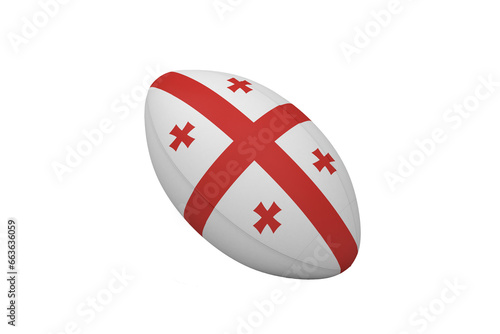 Digital png illustration of rugby ball with georgian flag on transparent background