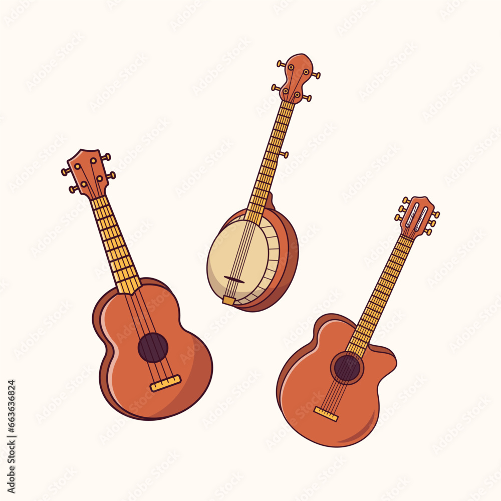 Naklejka premium String Musical Instrument, Banjo, Guitar collection Illustration