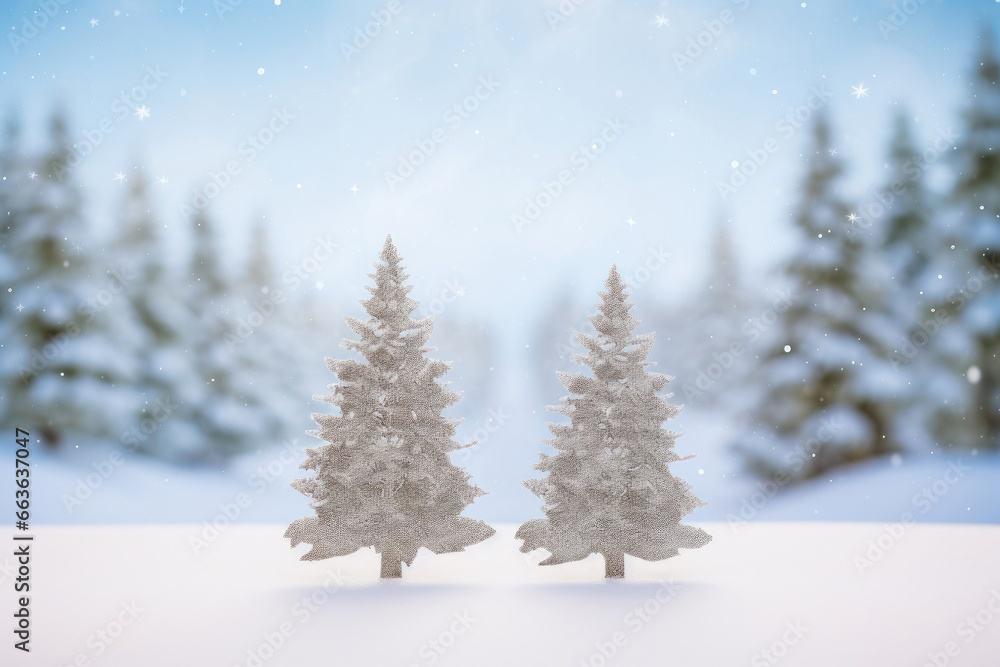 Greeting card of Christmas trees in the forest