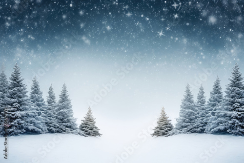 Greeting card of Christmas trees in the forest © Veniamin Kraskov