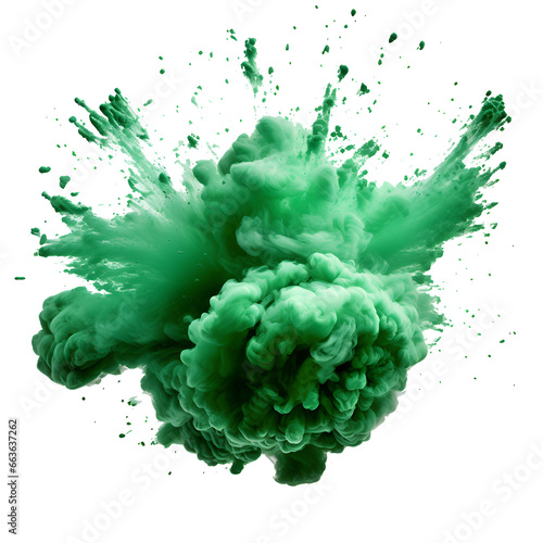 green explosion isolated on transparent background - powder paint effect design element PNG cutout