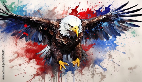 Patriotic Eagle and American Flag: Inkblot Art photo