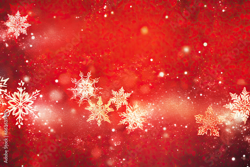 Winter red background with snowflakes © Oranuch