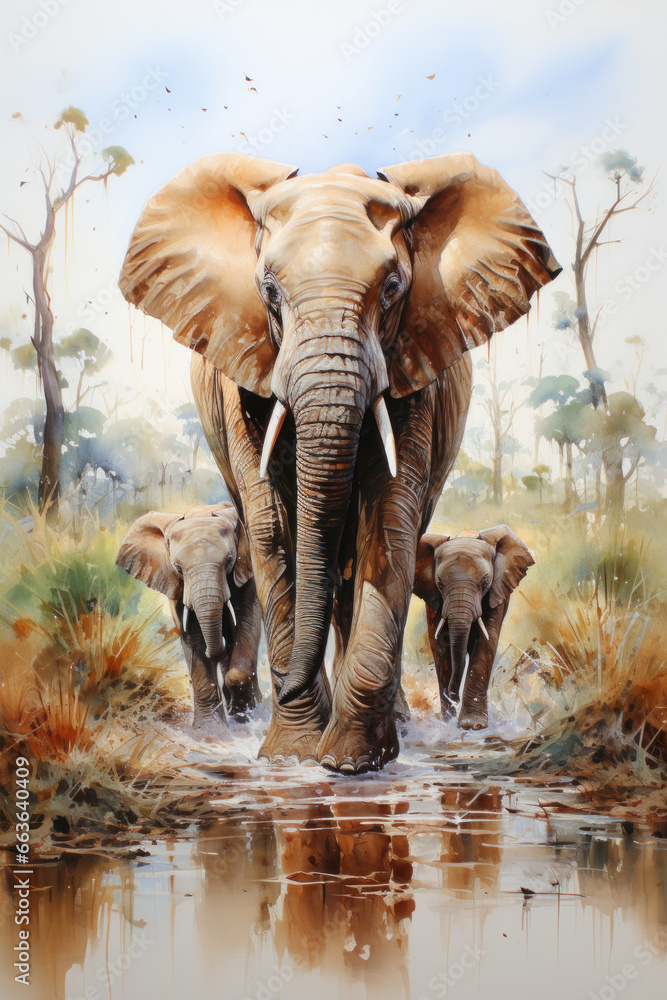 Fototapeta premium Elephant in watercolor style. Created with Generative AI