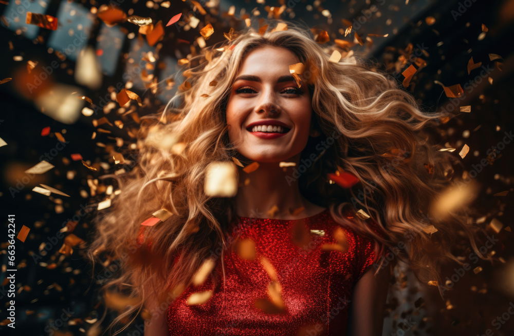 Cheerful attractive woman celebrating and smiling Cheerful attractive woman celebrating and smiling