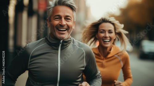 sweet couple is running for exercise together.