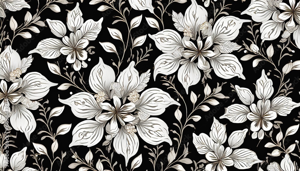 White seamless floral pattern generative ai White seamless floral pattern generative ai
