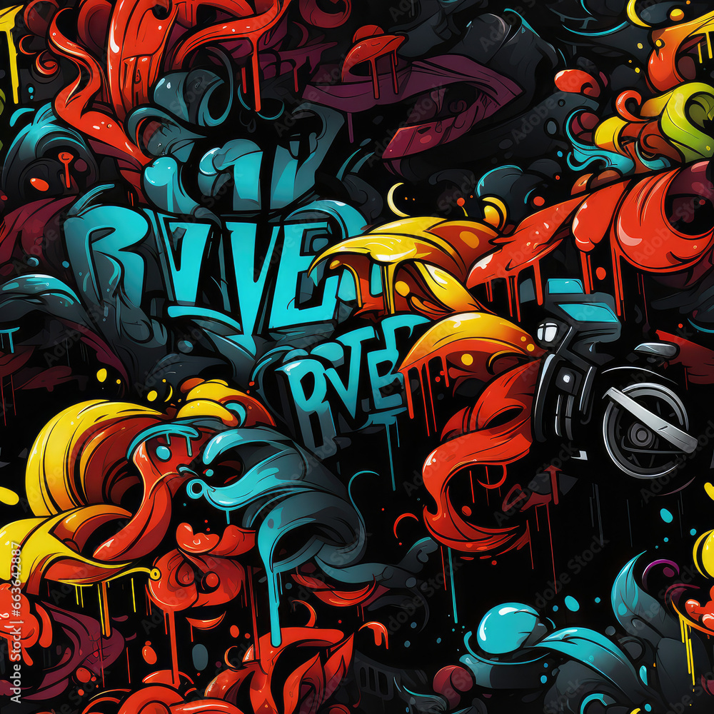 Graffiti funky rave grunge colorful repeat pattern