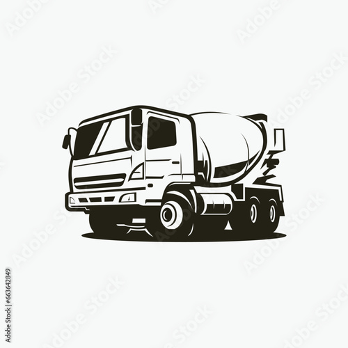 Concrete Truck Silhouette. Black and White Monochrome Vector Isolated in White Background